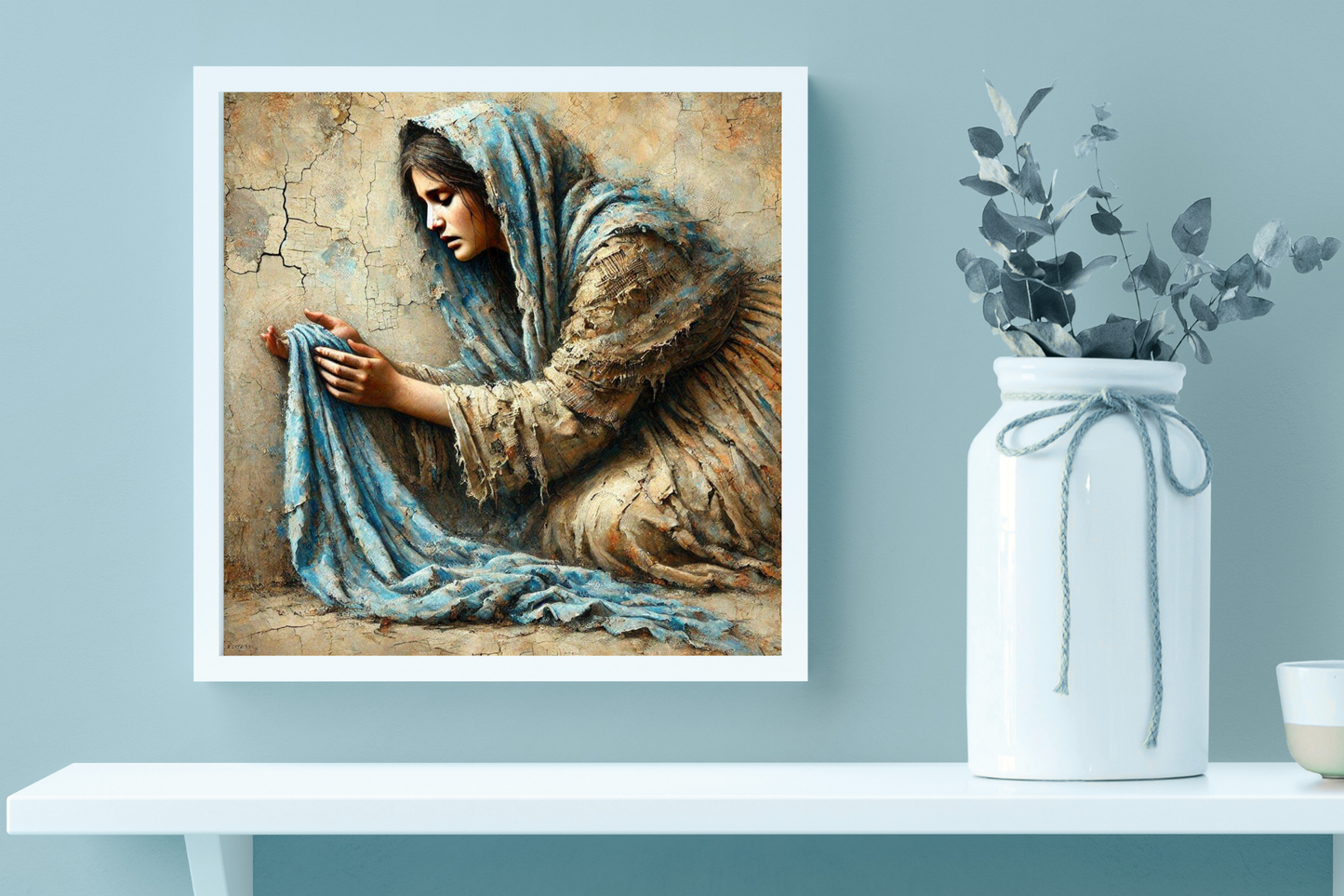 Woman Holding Garment Artwork