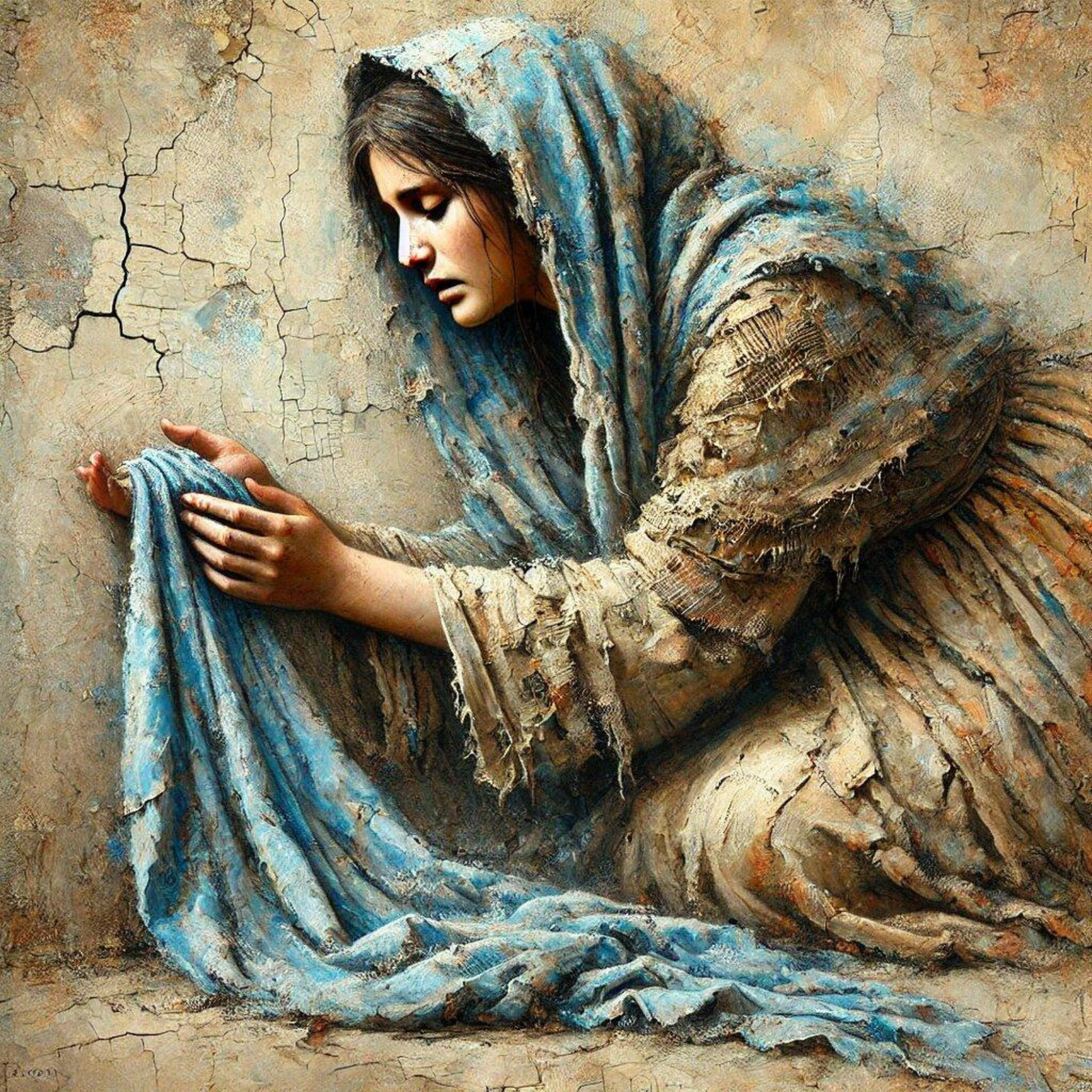 Woman Holding Garment Artwork