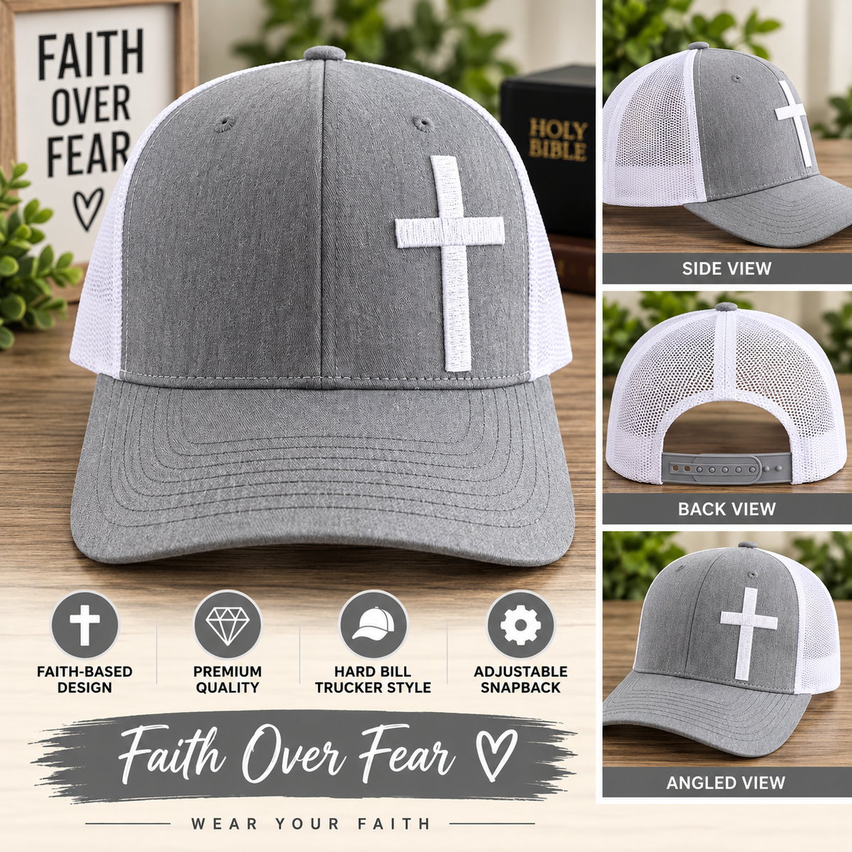 White Cross Trucker Hat